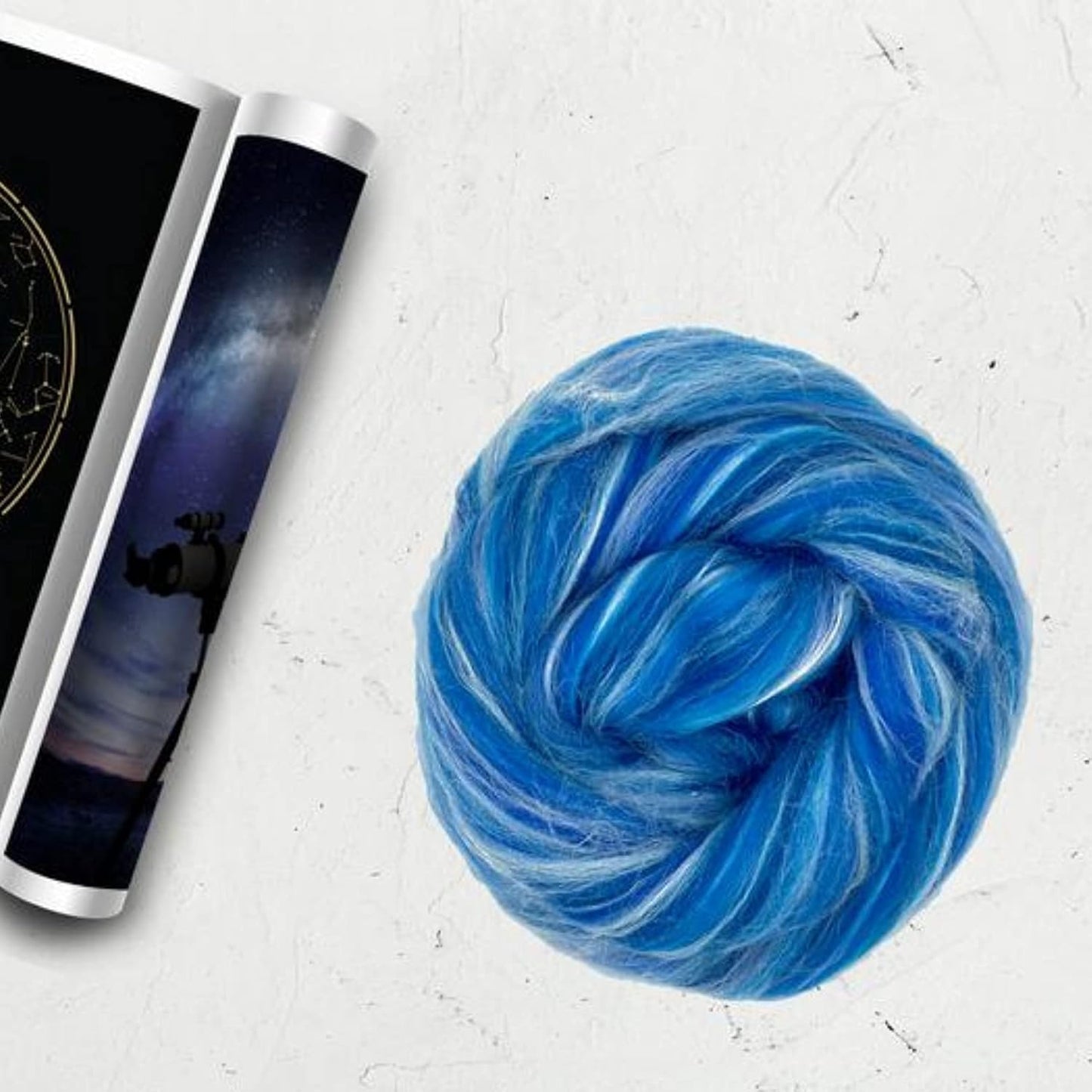 Revolution Fibers – Constellation Range Roving (8 Ounces) | Multicolored Tonal Blend of 70% Dyed Merino and 30% Tussah Silk Combed Top | Soft Fiber for Felting, Spinning, Knitting (Aquila Blue)