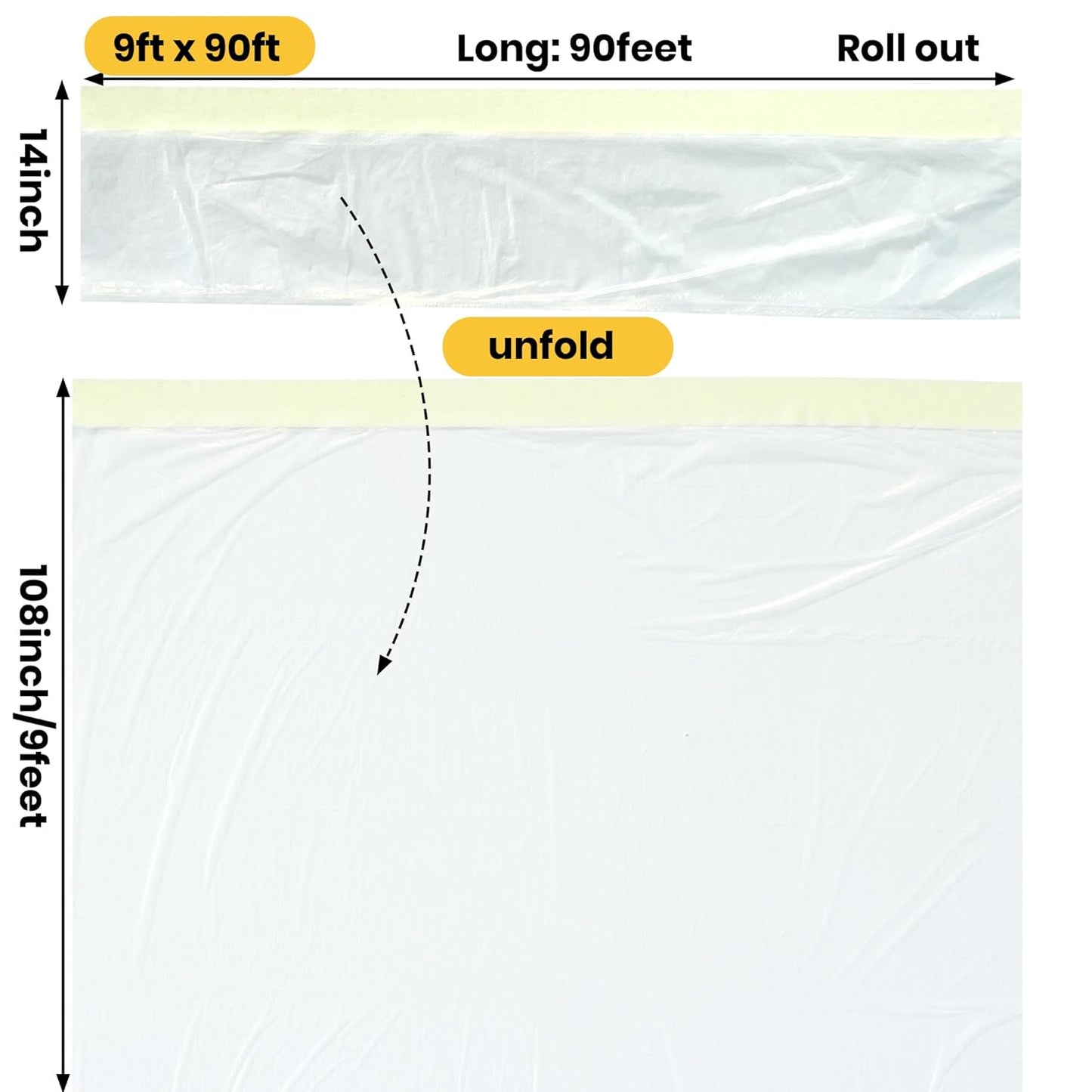 TAPEBEAR Pre-Taped Masking Film 9feet x 90feet(2600mmx 27m), Plastic Cover for Painting, Tape and Drape, Plastic Sheeting for Automotive, Floor, Appliance and Furniture, 3Rolls