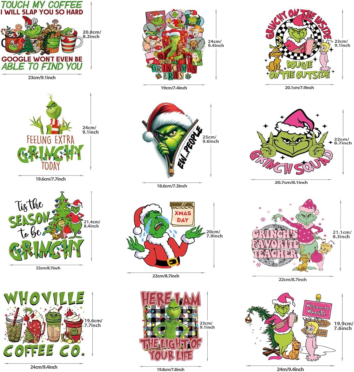 Christmas Iron on Decals Transfer, Funny Christmas Heat Transfer Stickers Iron on Patches for Clothes T-Shirts Pillow Cover Hoody Bag Xmas DIY Craft Supplies Vinyl Stickers (12PC-B)