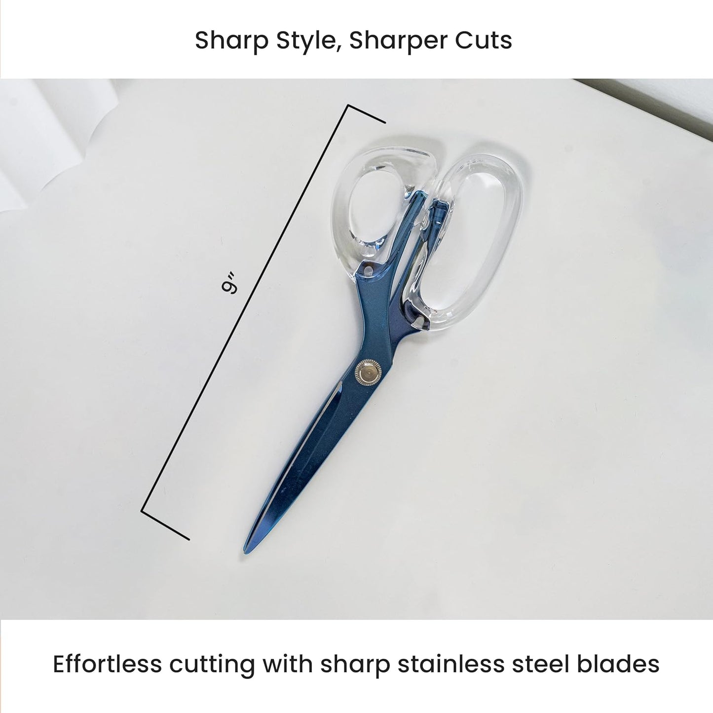 OfficeGoods 9” Stainless Steel Acrylic Scissors for Office and Home - Aesthetic and Sharp All Purpose Scissors, Perfect for Sewing, Arts and Crafts - Sapphire
