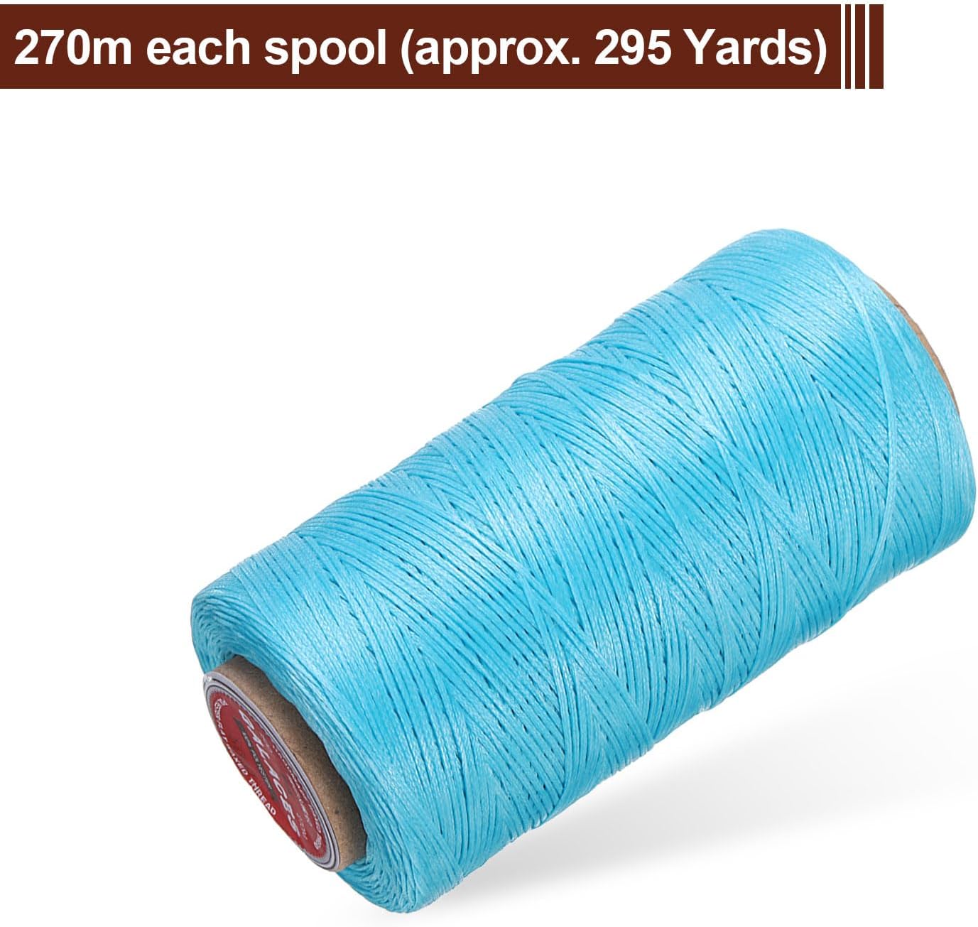uxcell Flat Leather Sewing Waxed Thread, 270m / 295 Yards Polyester Wax String, 150D Wax Stitching Cord for Leather Crafts, Bookbinding, Bracelets Braided, Lake Blue