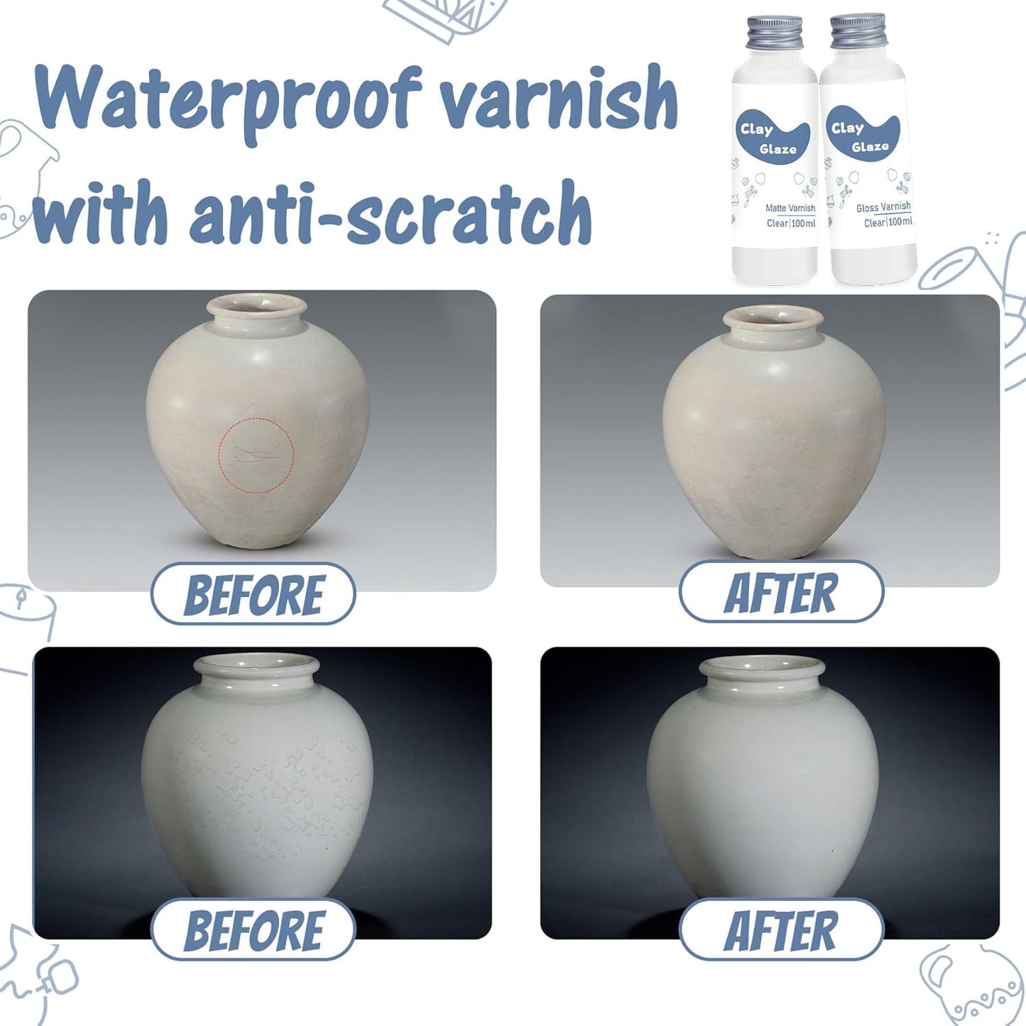 100ml Air Dry Clay Glaze, Clay Varnish for Air Drying Clay, Clear Acrylic Varnish for Craft Pottery Waterproof & Matte Finish