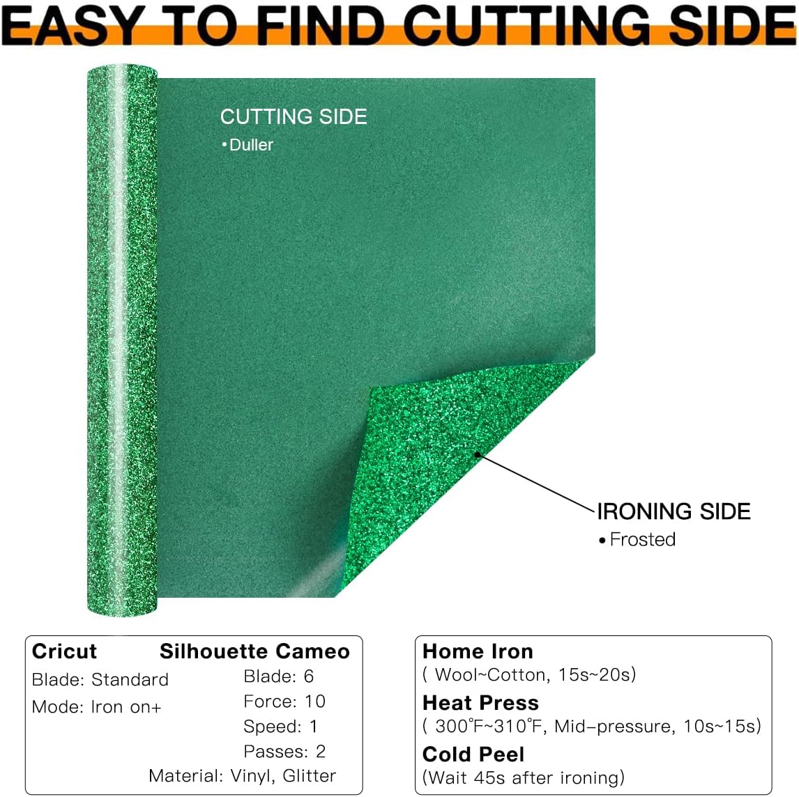 HTVRONT Green Glitter HTV Heat Transfer Vinyl - 10" x 8ft Glitter Iron on Vinyl for Shirts - Easy to Cut & Weed for Heat Vinyl Design