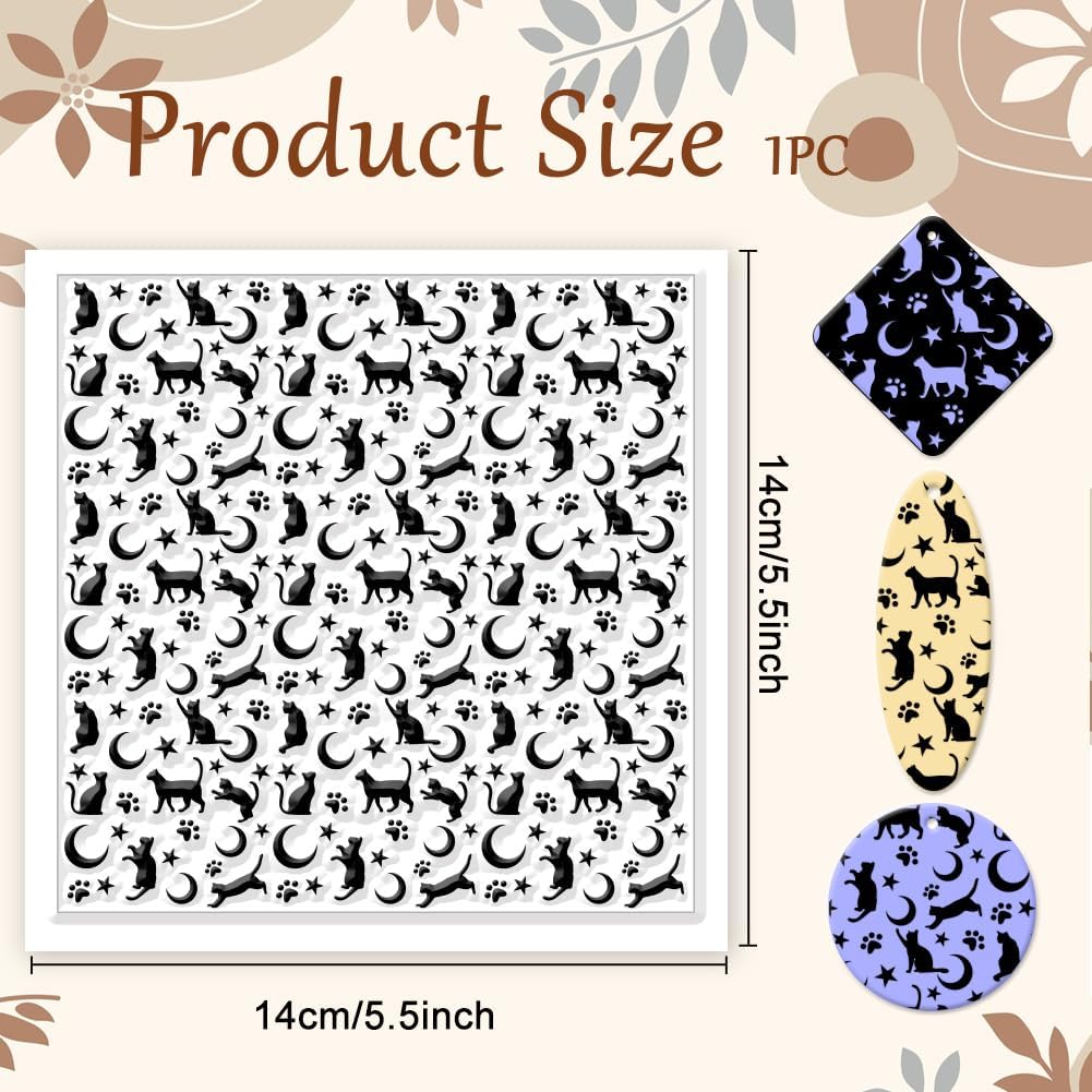 CHGCRAFT Cat Polymer Clay Texture Sheets Moon Stars Texture Stamp Sheets Silicone Texture Stamp Clay Texture Mat Texture Sheets for Polymer Clay Jewelry and Clay Earrings Tools