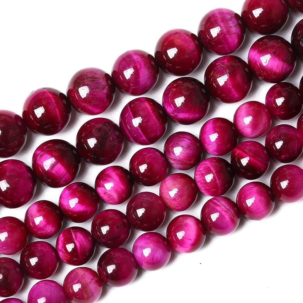 AAA Natural Rose Red Tiger Eye Agate Stone Round Loose Beads for Jewelry Making Semi-Precious Beads DIY Bracelet Necklace 8mm 48pcs (Rose Red Tiger Eye Stone, 8mm)