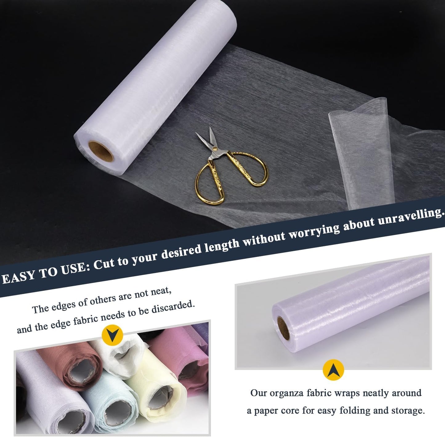 White Tulle Organza Fabric Rolls, Crystal Organza 12" by 50 Yards (150 ft) Sheer Nylon Silky Shiny Netting Spool Bolt for DIY Craft Table Runner Wedding Baby Shower Party Decor (White)