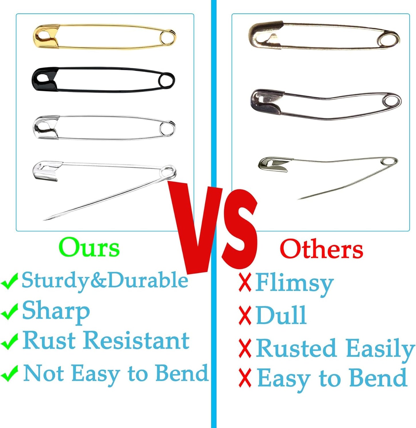 100PCS Safety Pins, 2.1 inch Small Safety Pins, Rust-Resistant Nickel Plated Steel, Sharp Edge Safety Pin for Clothes, Sewing, 54mm Decorative Safety Pins Assorted (Gold)