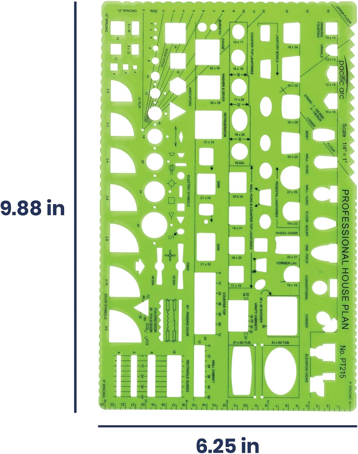 Pacific Arc Professional House Plan Template Guide, with Doors, Appliances, Plumbing Fixtures