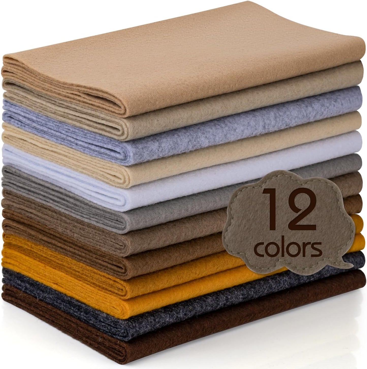 12 Rolls 8"x35" 1.4mm Thick Soft Felt Fabric Sheet 12 Assorted Brown Series Colors Felt Pack Pastel Felt Sheets for DIY Craft Sewing Squares Nonwoven Patchwork