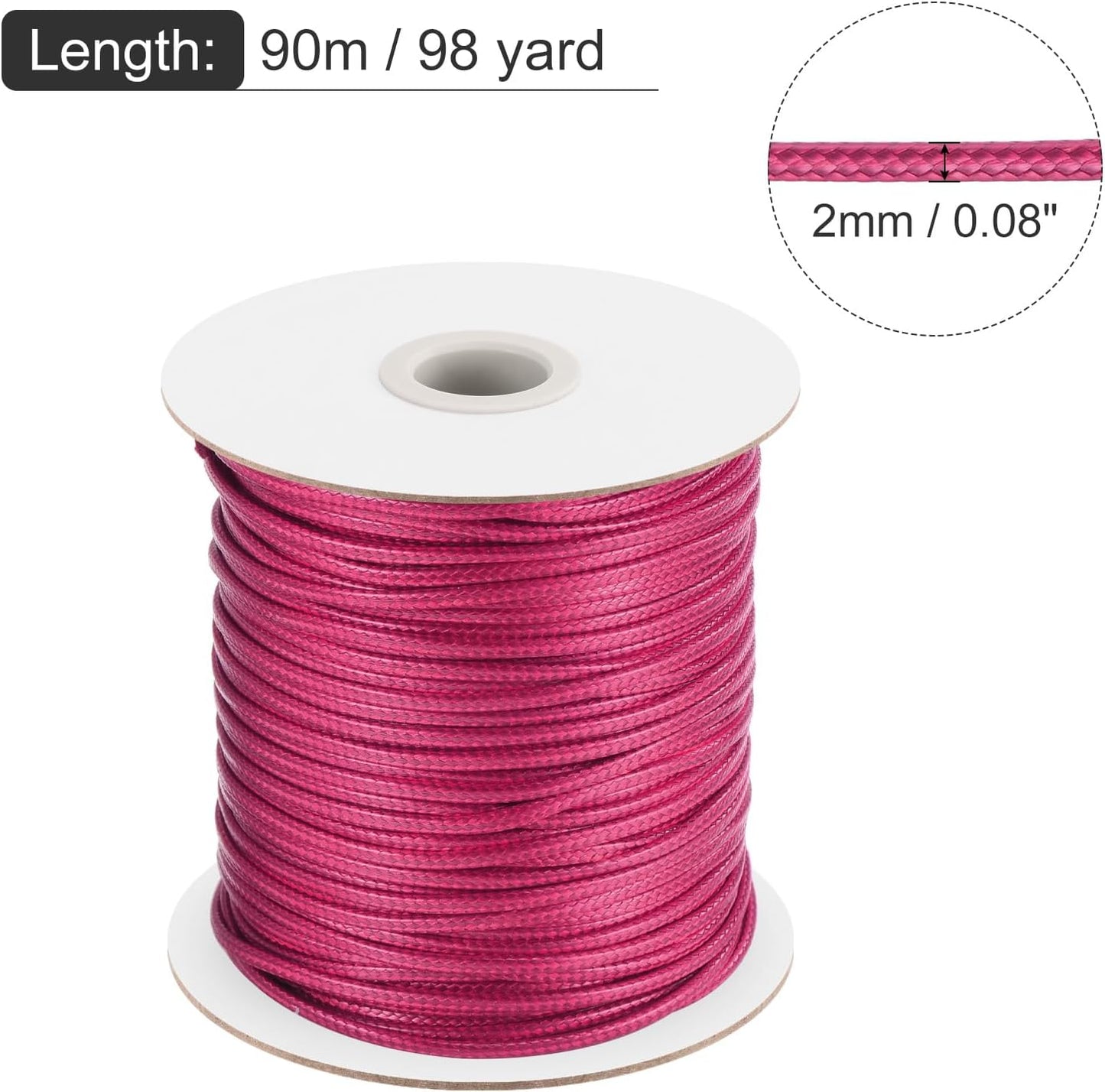 MECCANIXITY Waxed Cord 2mm Waxed Polyester Cord 98 Yard Wax String for Bracelet Making, Necklaces, Beading, Jewelry Making and DIY Crafts(Dark Pink)