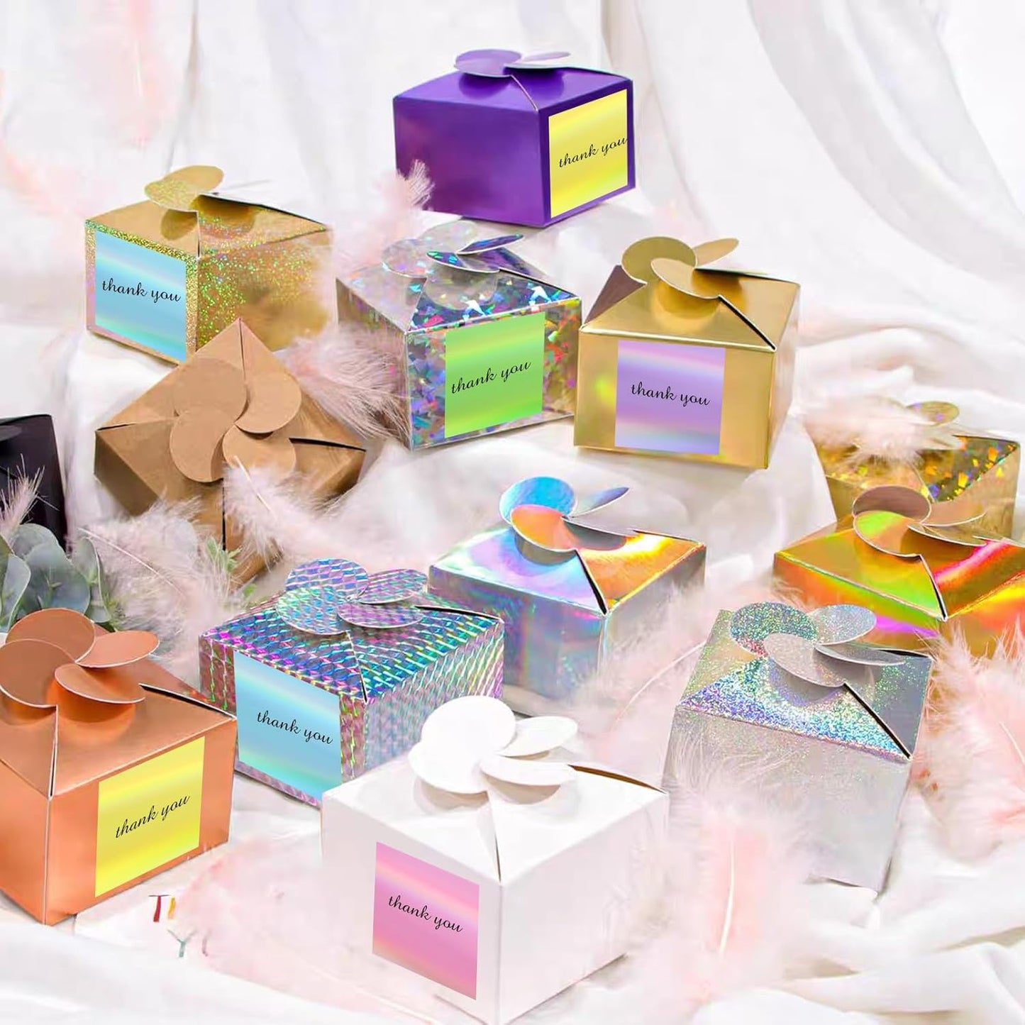 Square Thermal Labels Stickers 2" x 2", Holographic Thermal Stickers Labels, Glitter Self-Adhesive Direct Thermal Label for Small Business- Holographic 5 Colors