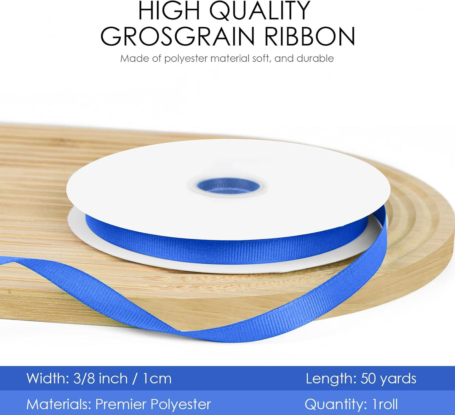 50 Yards 3/8 inch Grosgrain Ribbon, Solid Color Fabric Ribbon Perfect for Gift Wrapping, Wedding, Handmade Bows, Floral Bouquets and Party Decoration(Royal Blue)