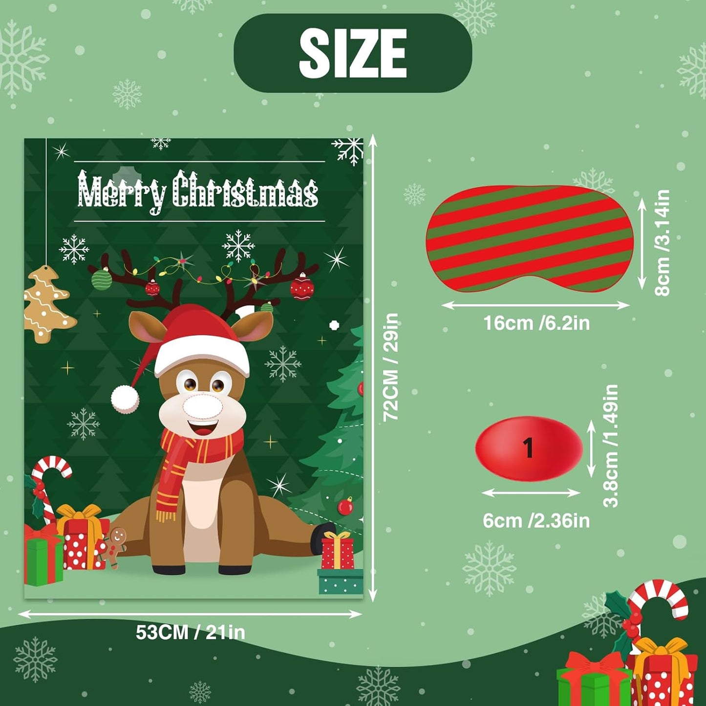 ASTARON Christmas Party Games for Kids, Pin The Hat on Reindeer with 36 Stickers 2 Blindfolds Christmas Holiday Party Decorations School Classroom Activities