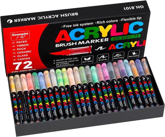 Acrylic Paint Markers Pens, 72 Vivid Colors Acrylic Markers Set,Direct Liquid Type, Stackable Color, Odorless Soft Head，Markers for School，Tooli Art ，Fabric & Creative Crafts (72)