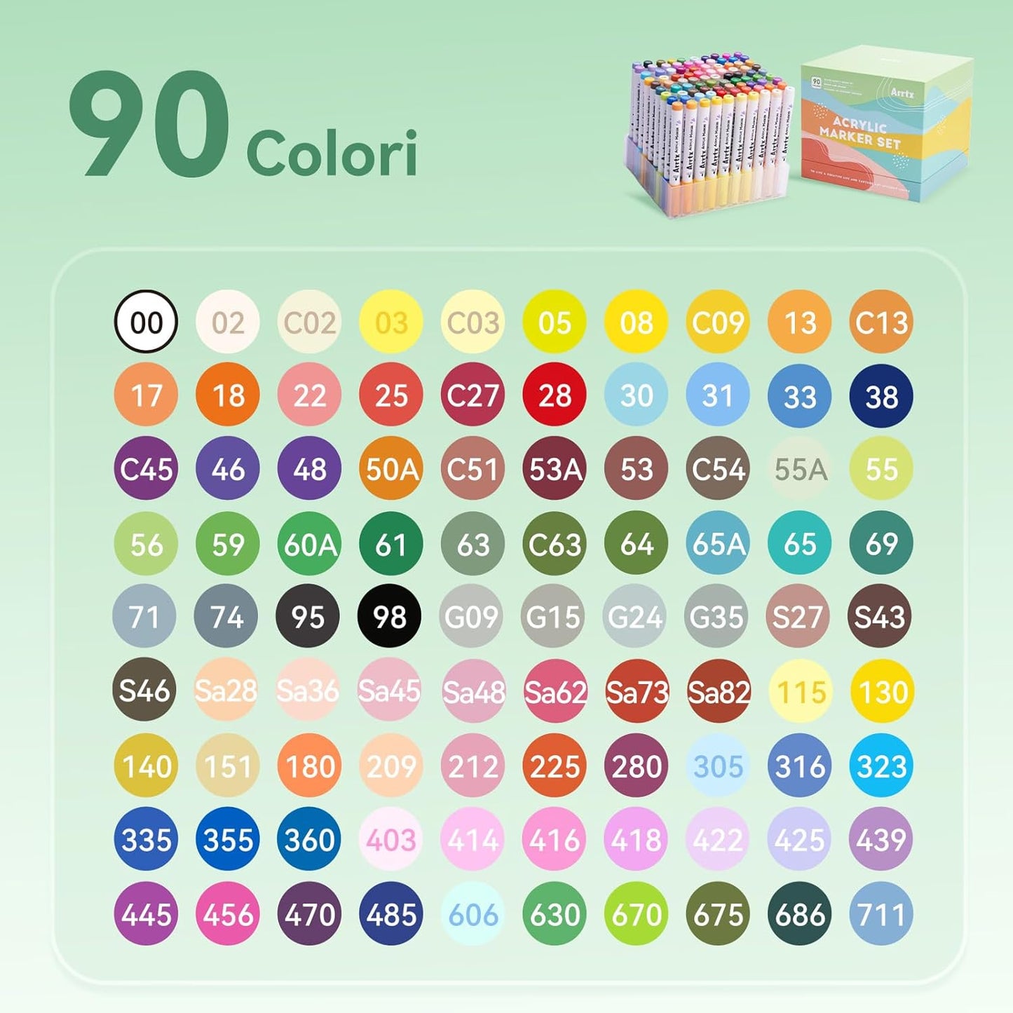 Arrtx 90 Colors Paint Markers Pens, Acrylic Paint Pens for Artists Adults Coloring Drawing Landscape Scenery Natural- Brush Tip for Rock Painting, Wood, Canvas, DIY Crafts Making Art Supplies-90B