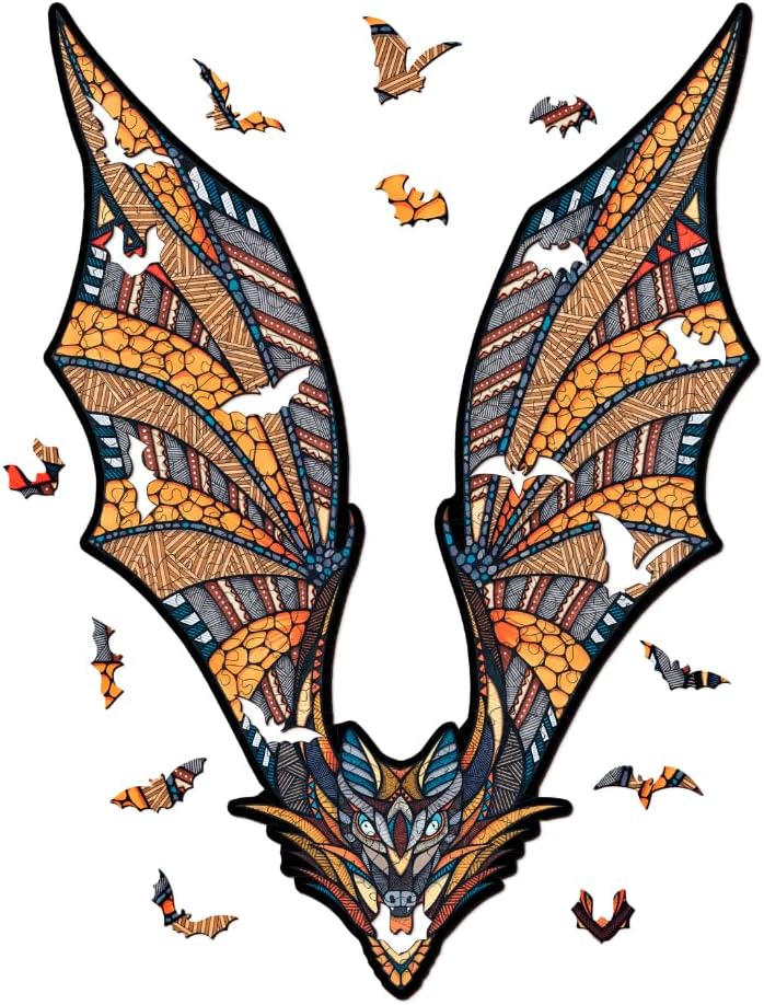 EWA Home Décor – Bat Small 60 Pieces – Wooden Jigsaw Puzzle for Adults – Perfect for Artistic Home Decoration and Mindful Relaxation