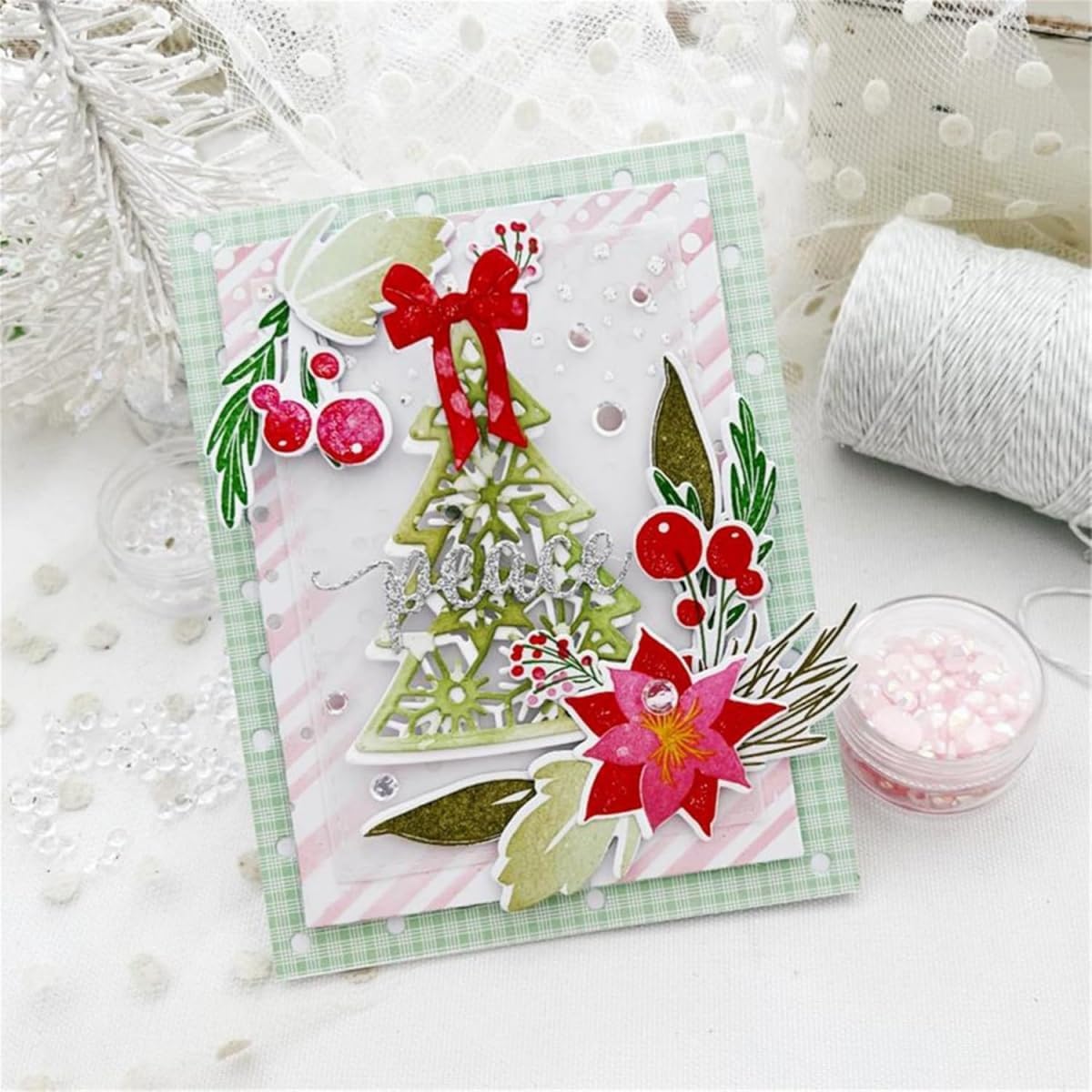 Mvchifay Cutting Dies for Card Making Metal Die-Cuts Scrapbooking Tool Hollow Frame DIY Craft Punch Template Embossing for Paper Album Decor (3 Christmas Tree-14.3x9.1cm)