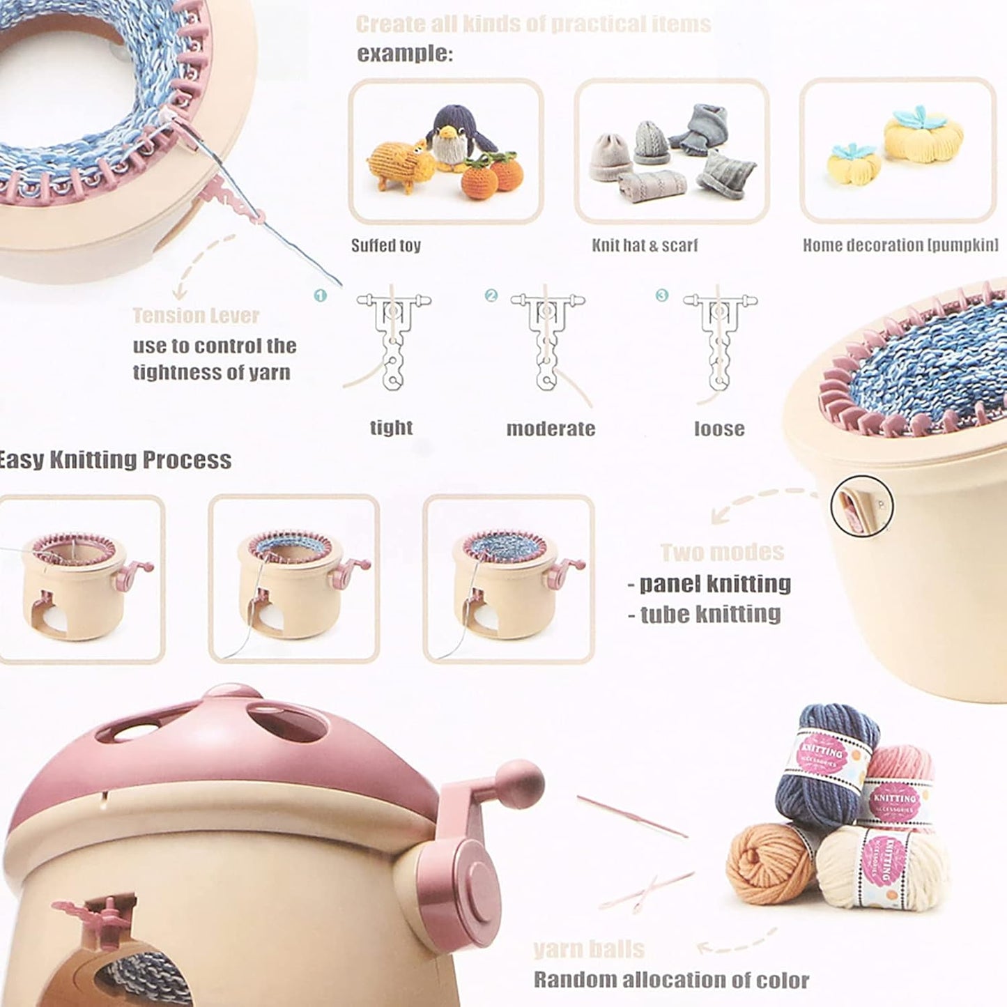 SENTRO Knitting Machines, 32 Needles Knitting Loom Smart Knitting Board Rotating Double Weaving Machine Kit for Kids and Adults Pink