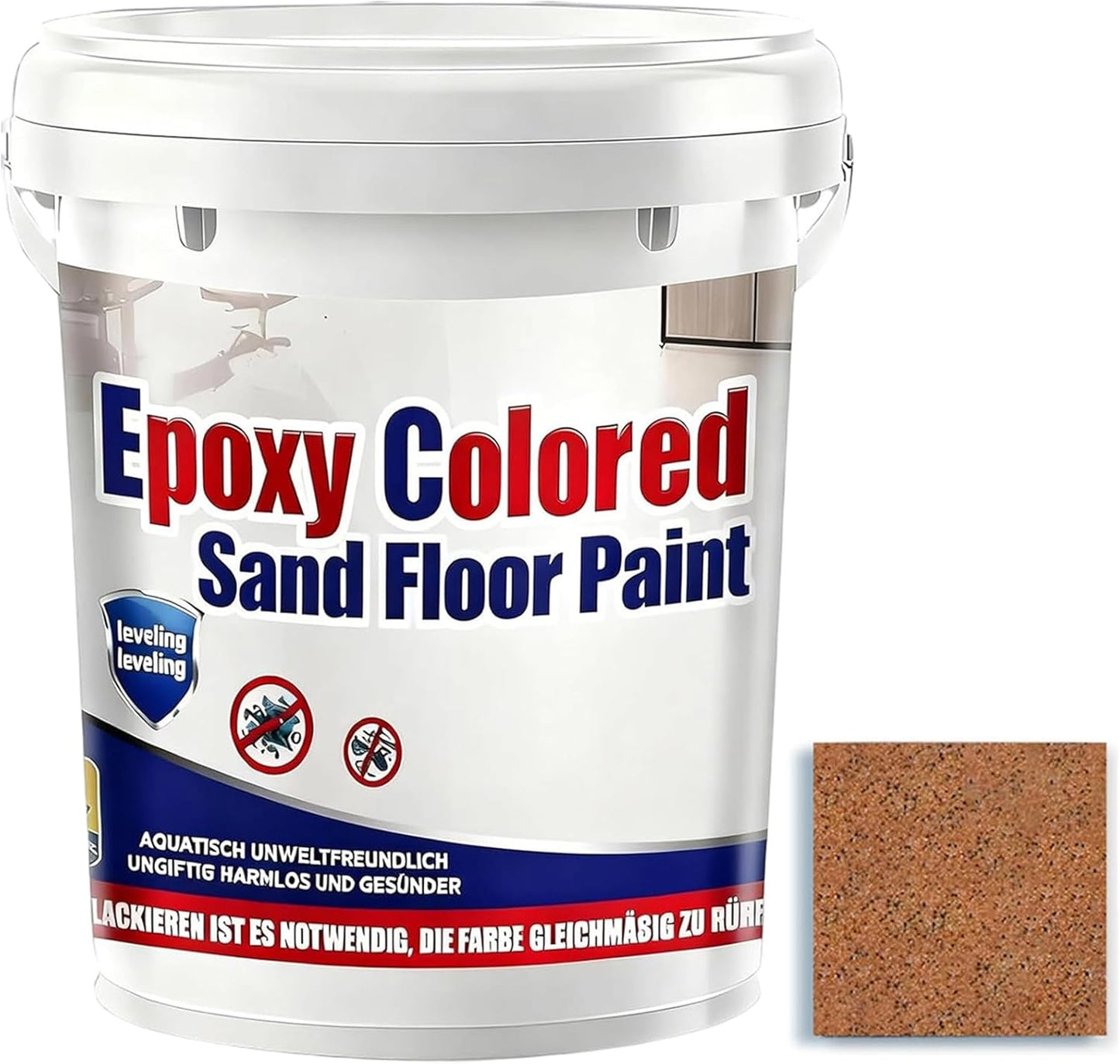Epoxy Colored Sand Floor Paint, Epoxy Floor Paint for Concrete, High Gloss Marble Effect Coating, Waterproof Non-Slip Concrete Paints, Suitable for Indoor/Outdoor Use (Orange,160 oz/5 kg)