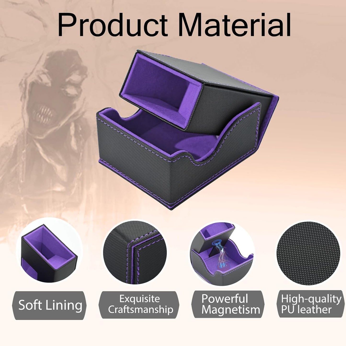 Dice Tower and Tray, Portable Commander Deck Box, Foldable Dice Storage Box for Dungeons and Dragons Rolling Tray Black/Violet