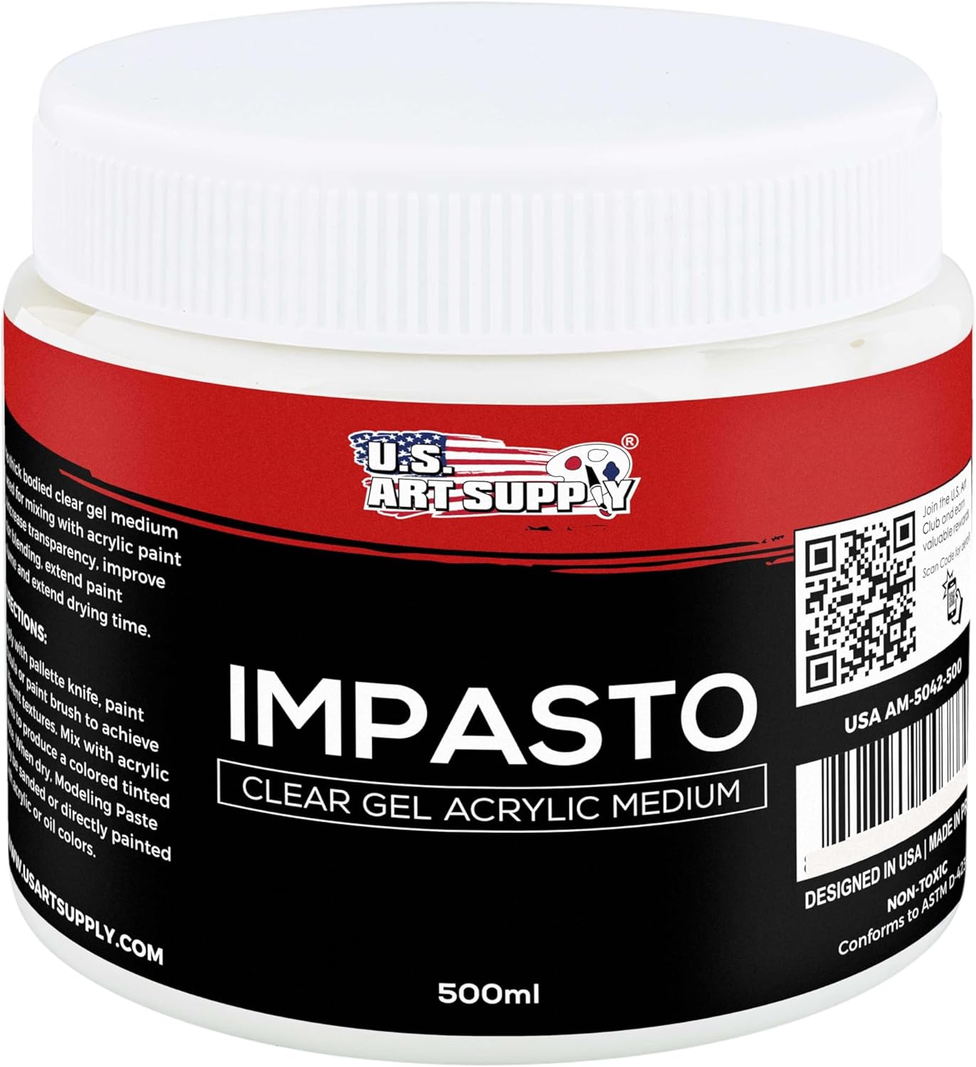 U.S. Art Supply Impasto Clear Acrylic Gel Medium (500ml Tub) - Layering & Extending Acrylic Paint