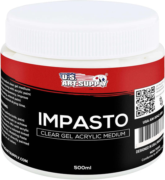U.S. Art Supply Impasto Clear Acrylic Gel Medium (500ml Tub) - Layering & Extending Acrylic Paint