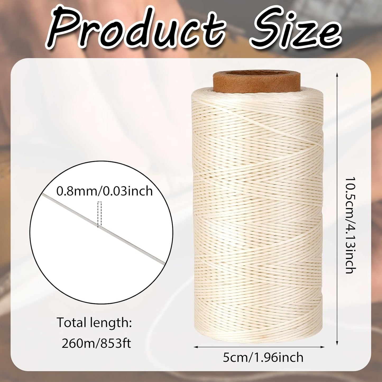 Waxed Linen Thread, 285 Yards 0.8MM 150D Polyester Leather Sewing Waxed Thread for Leather Craft, Bookbinding, Shoe Repair, DIY Projects