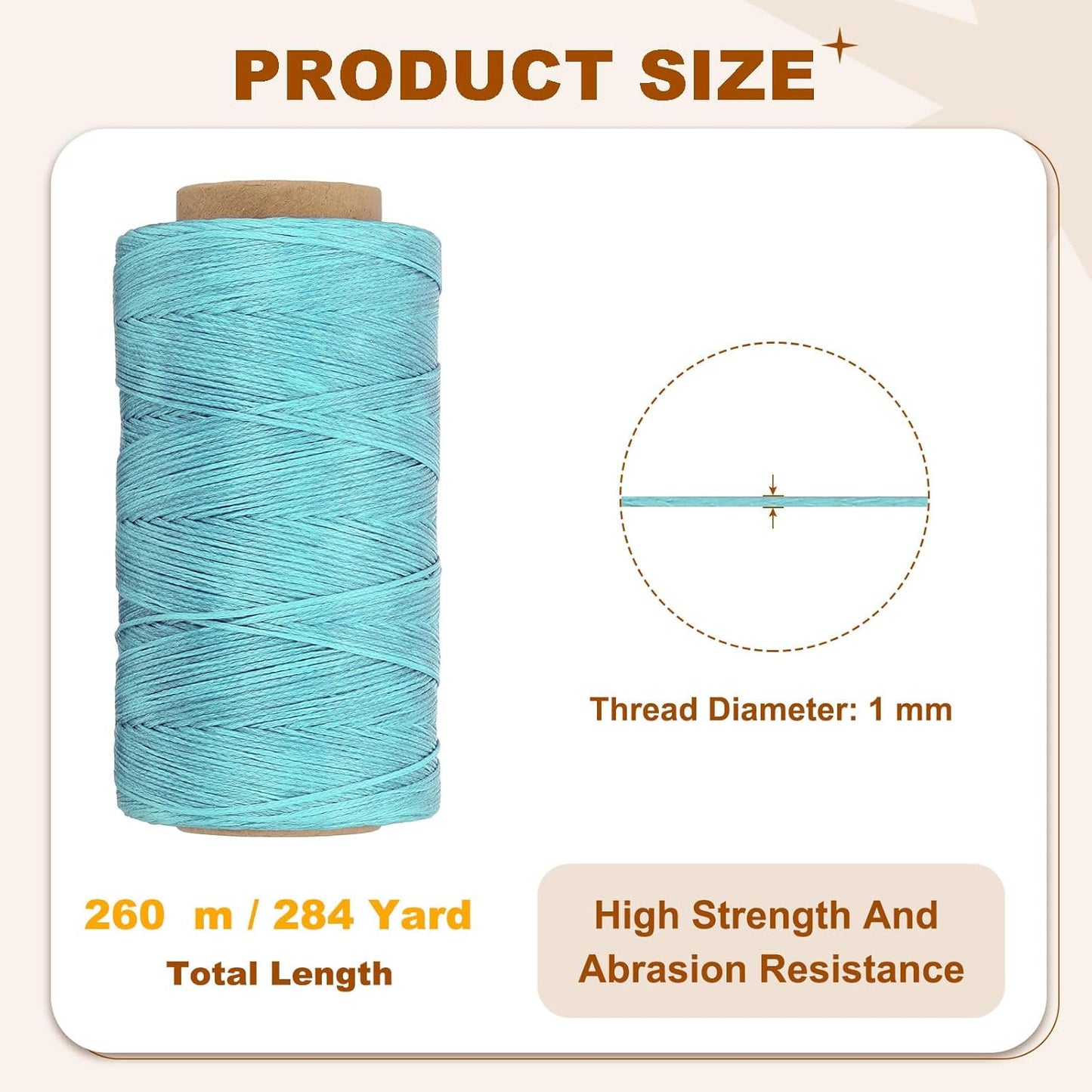 PATIKIL 284 Yard Flat Waxed Thread 150D 1mm Leather Sewing Cord for Repairing Shoes Bags Wallets Jewelry Making DIY Leather Craft, Light Blue