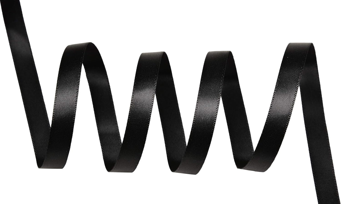 YAMA Black Double Faced Satin Ribbon 3/8 Inch 25 Yards Thin Black Ribbon for Gift Wrapping Crafts Hair Bows Wedding Party Decoration
