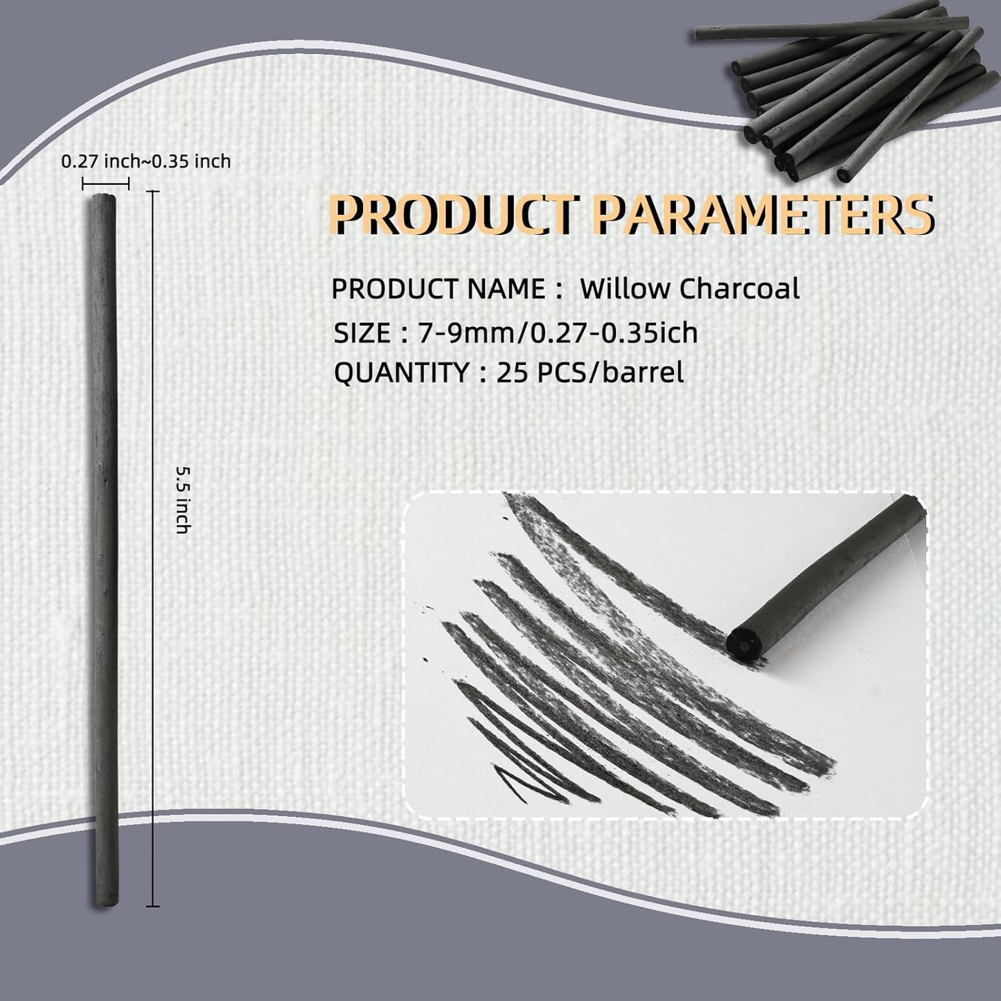 25 PCS Willow Charcoal Sticks, Ideal for Artists, Beginners, Students, Perfect for Sketching, Drawing, Shading, and Fine Art, 5.7 Inches Long, 2-4,4-5,5-7,7-9 (7-9)
