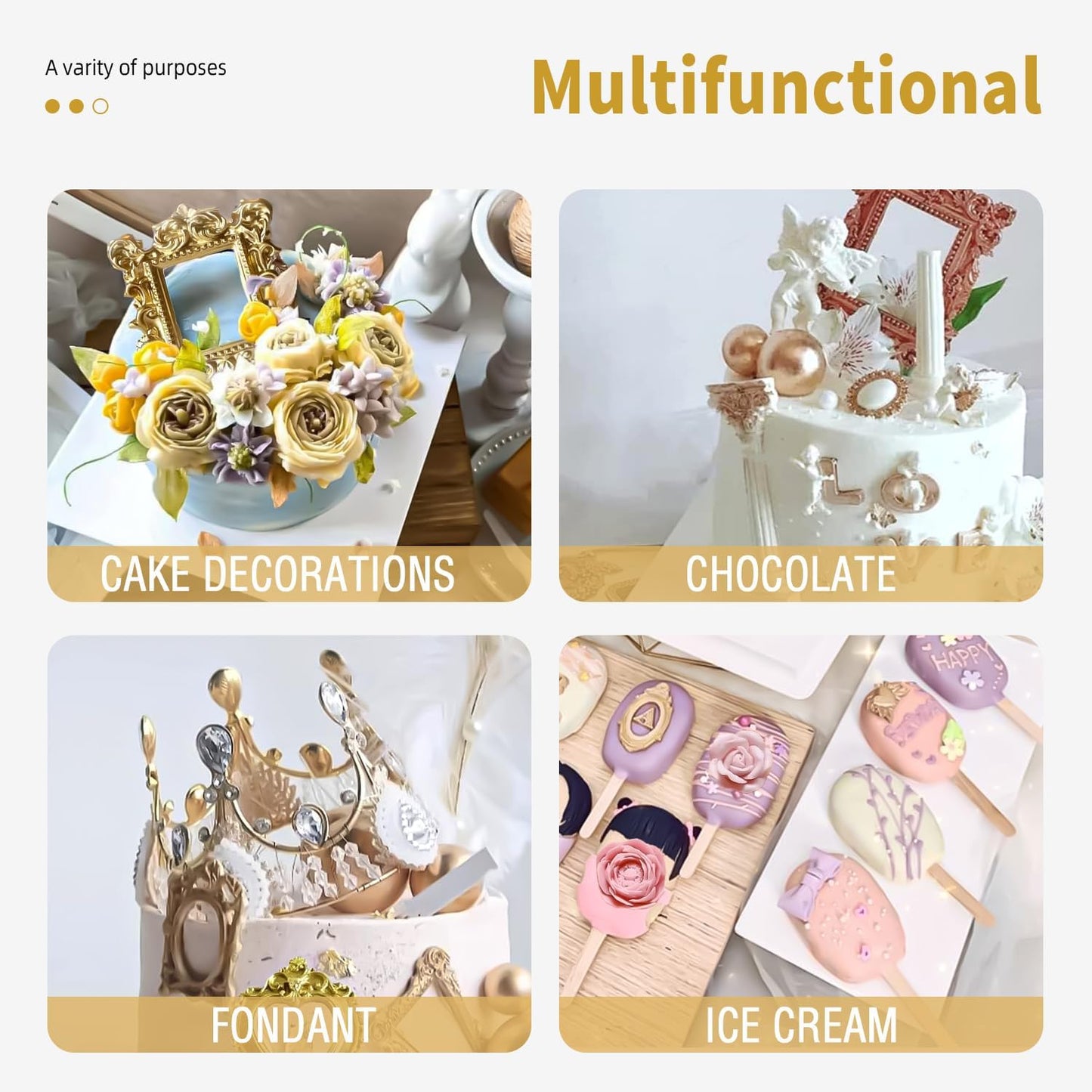 Growtail Vintage Frame Fondant Silicone Molds - Baroque & Rose Flower Designs for Chocolate Cake Decoration & Cupcake Toppers