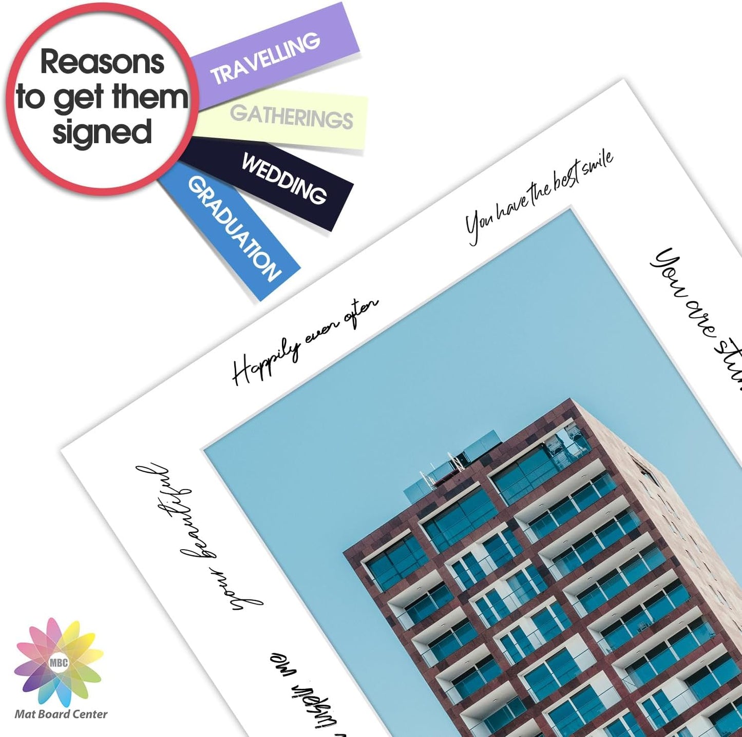 MBC Mat Board Center, 5 Pack 16x20 for 11x17 White Picture Mats Frame Mattes, Bevel Cut, Acid Free, 4-ply Thickness