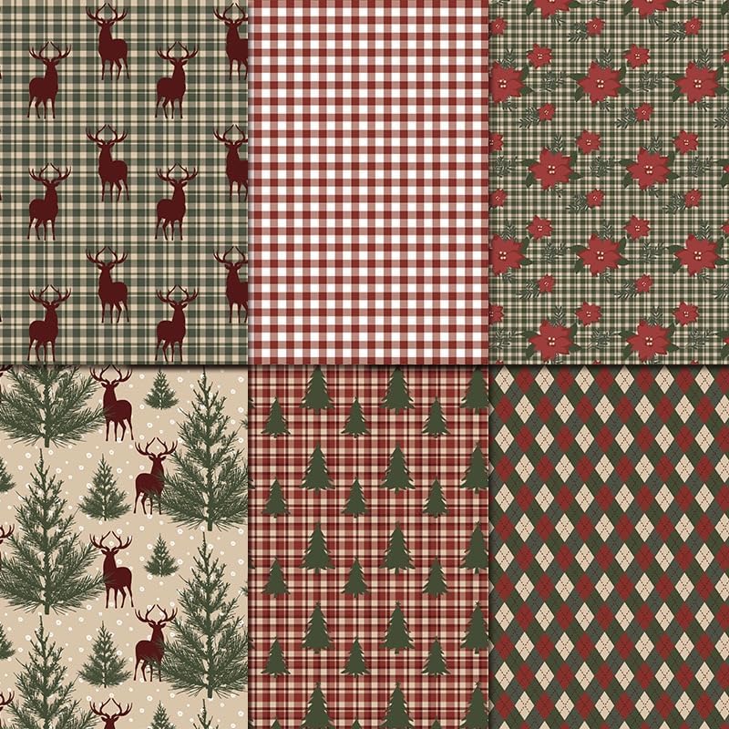 Christmas Scrapbook Paper Pad 12×12,Vintage Christmas Deer Patterned Papers ,24 Sheets Double-Sided Merry Christmas Scrapbooking CardStock Paper Pad for Holiday Cardmaking DIY Origami Papers.