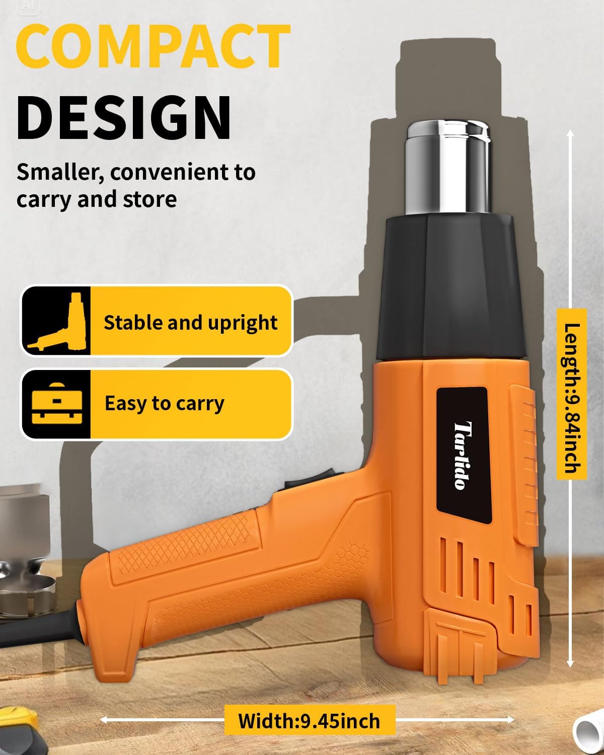 Heat Gun 1500W 572°F-932°F(300°C-500°C) Fast Heating Heavy Duty Hot Air Gun Kit Variable Temperature Control Overheat Protection with 4 Nozzles for Crafts, Shrinking Pvc, StrippingPaint ﻿