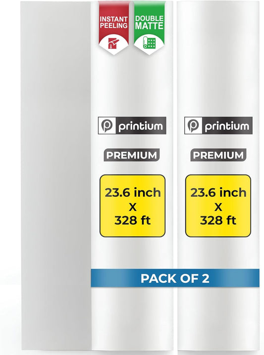 DTF Transfer Film Roll 23.6in x 328ft (Pack of 2) – Hot & Cold Peel – Double Matte Anti-Static Coating – Premium Heat Transfer Film for Vibrant Colors & Durable Prints – Works with All DTF Printers