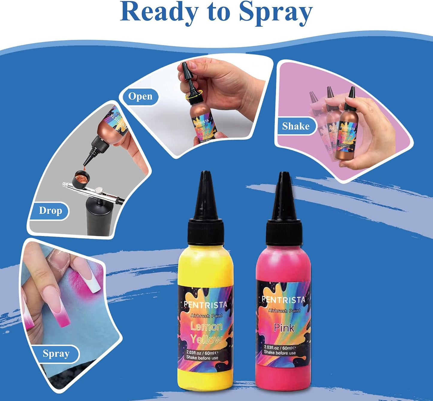 Airbrush Paint Set,12 Colors(2.03oz, 60 ml) with 4.06oz Thinner,Ready to Spray Air brush Paint, Water-Based Acrylic Airbrush Set for Nails,Models,Hobbyist and Artists