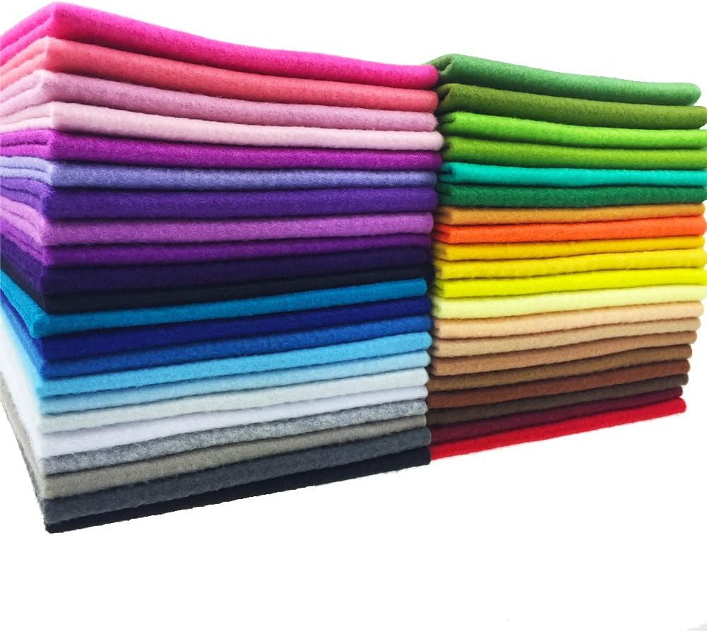 flic-flac 42pcs1.4mm Thick Soft Felt Fabric Sheet Assorted Color Felt Pack DIY Craft Sewing Squares Nonwoven Patchwork (20cm * 20cm)