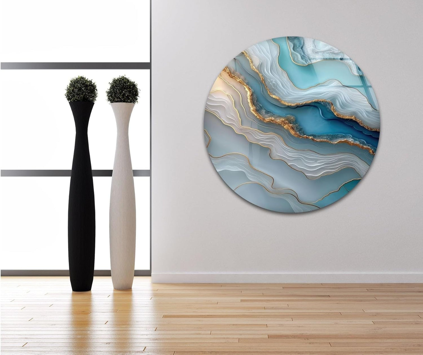 My Photostation.com 30Wx35.5H'' Turquoise and Blue Alcohol ink Glass Wall Art Tempered Glass Printing Wall Decor Large Wall Art Wall Hangings