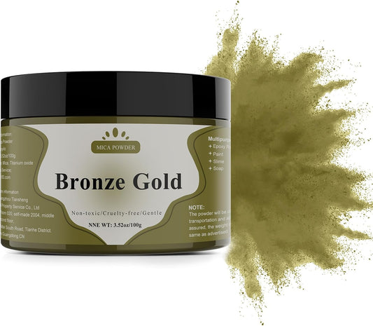 Mica Powder - 100g Mica Powder for Epoxy Resin - Metallic Color Pigment for Resin, Soap, Bath Bombs, Eye Shadow, Nails, DIY Crafting Projects etc. (Bronze Gold)