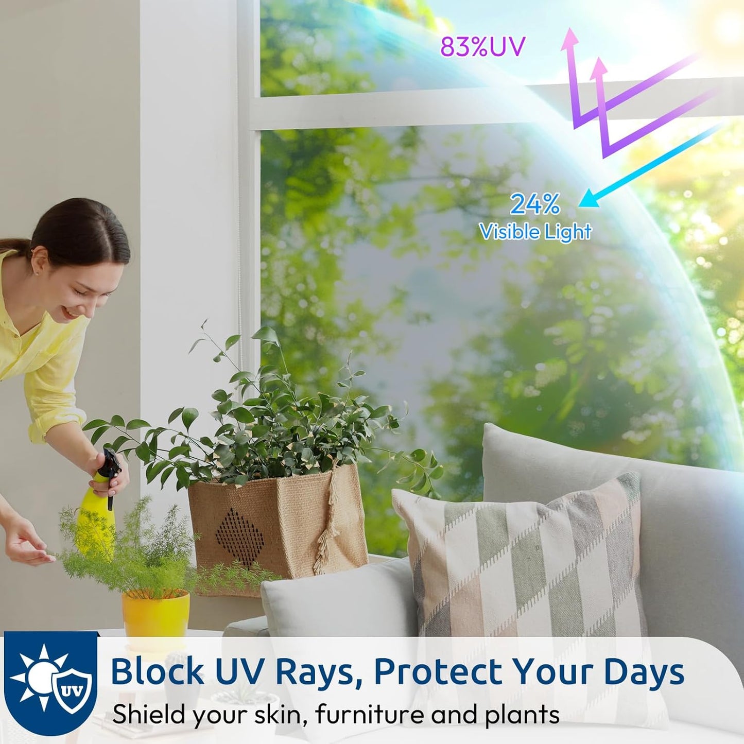 rabbitgoo Window Privacy Film One Way Window Tint for Home, Removable Reflective Heat Sun Blocking Anti UV Glass Door Covering, Mirror Tinting Film House Office, 23.6 in X 16.4 Feet, Silver