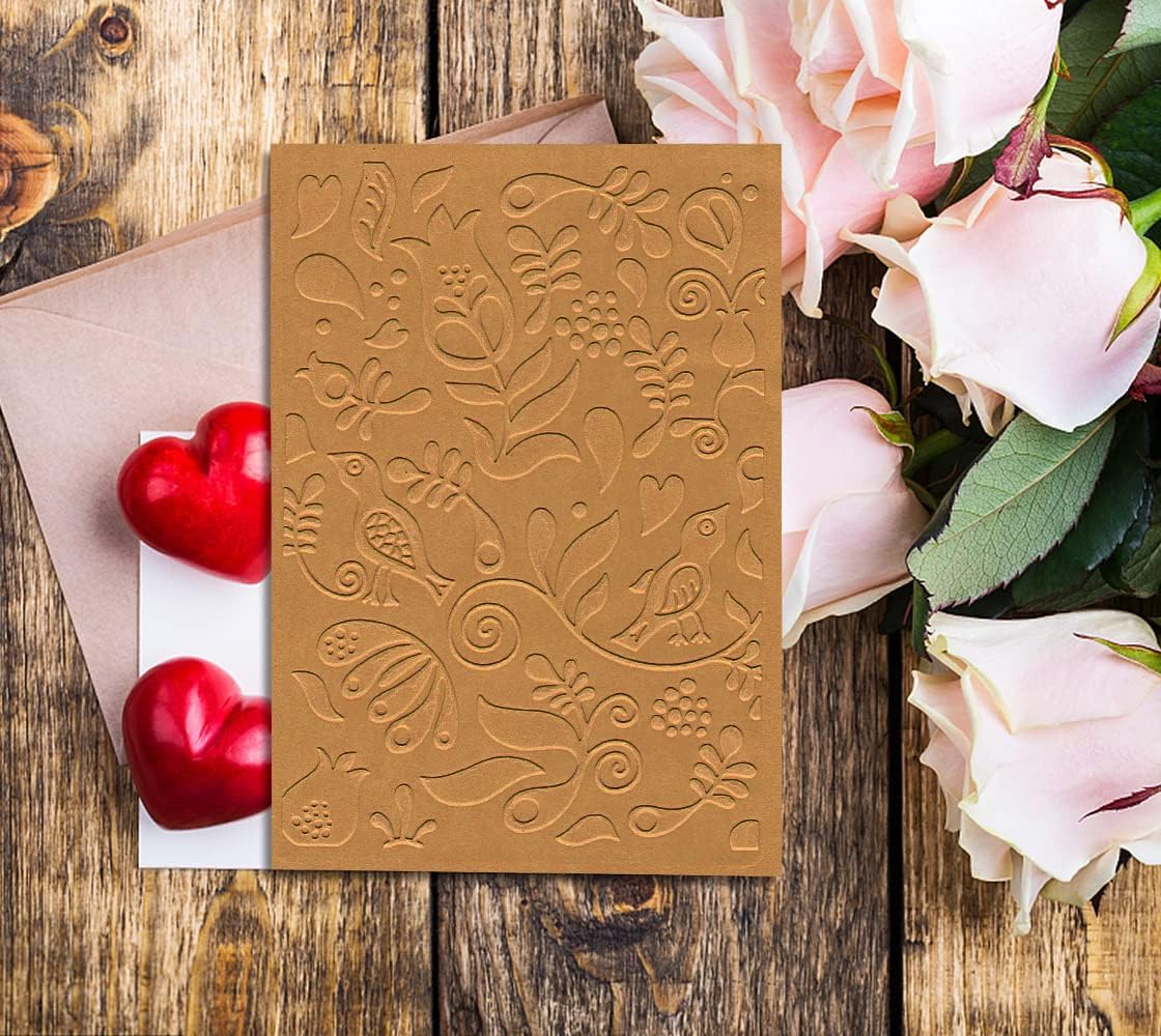 ALIBBON Flower Background Plastic Embossing Folders for Card Making, Birds Butterfly Background Embossing Folders for DIY Scrapbooking, Leaves Folders for Paper Craft Photo Album Decorations