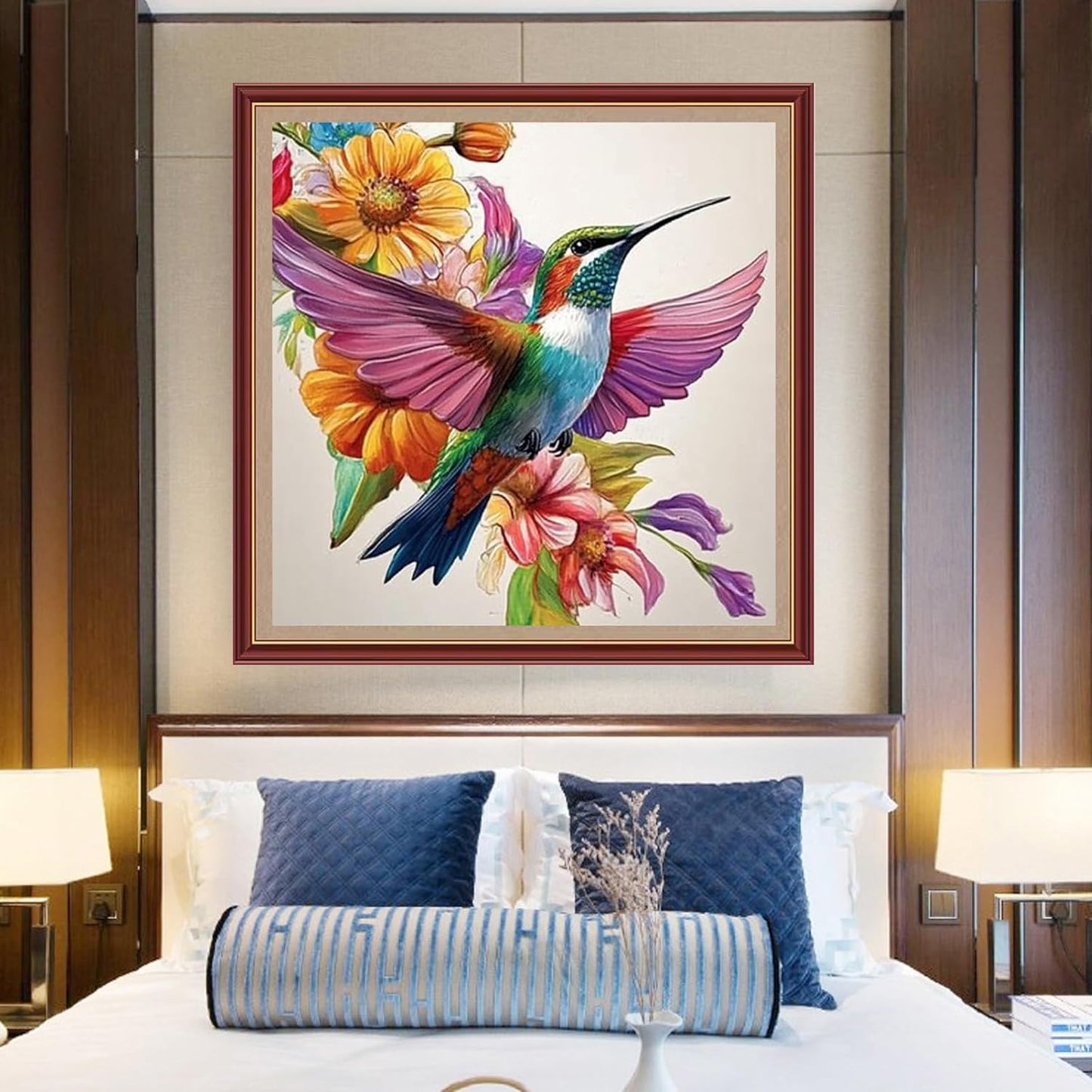 DMCXART Counted Cross Stitch Kits for Adults Needlepoint Kits Unprinted Cross Stitching Embroidery Kit 11CT Cross Stitch Supplies-Hummingbird Flowers 18x18 inch