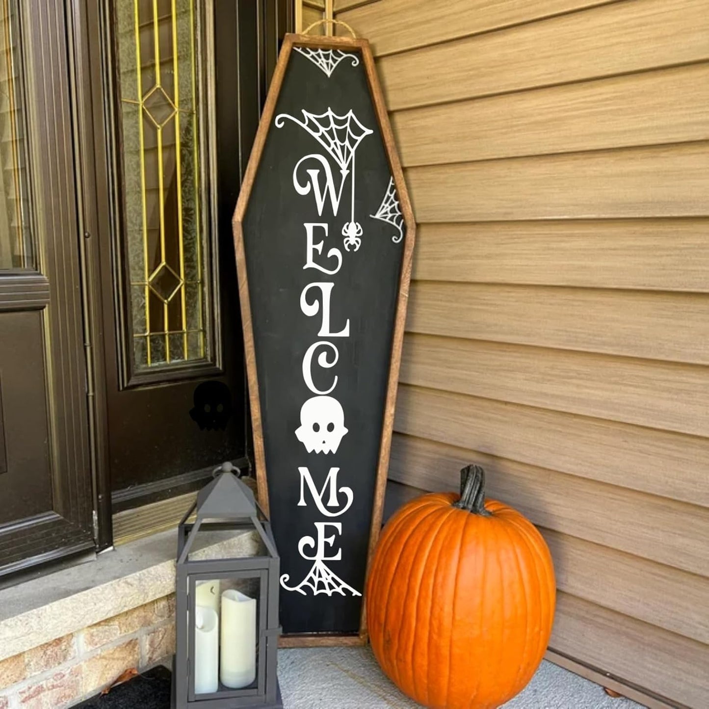 Halloween Stencils for Painting on Wood Door Sign Reusable Large Holiday Stencil for Crafts Canvas Wall Shirts Cookie Drawing Paint Decorating (Halloween Sign)