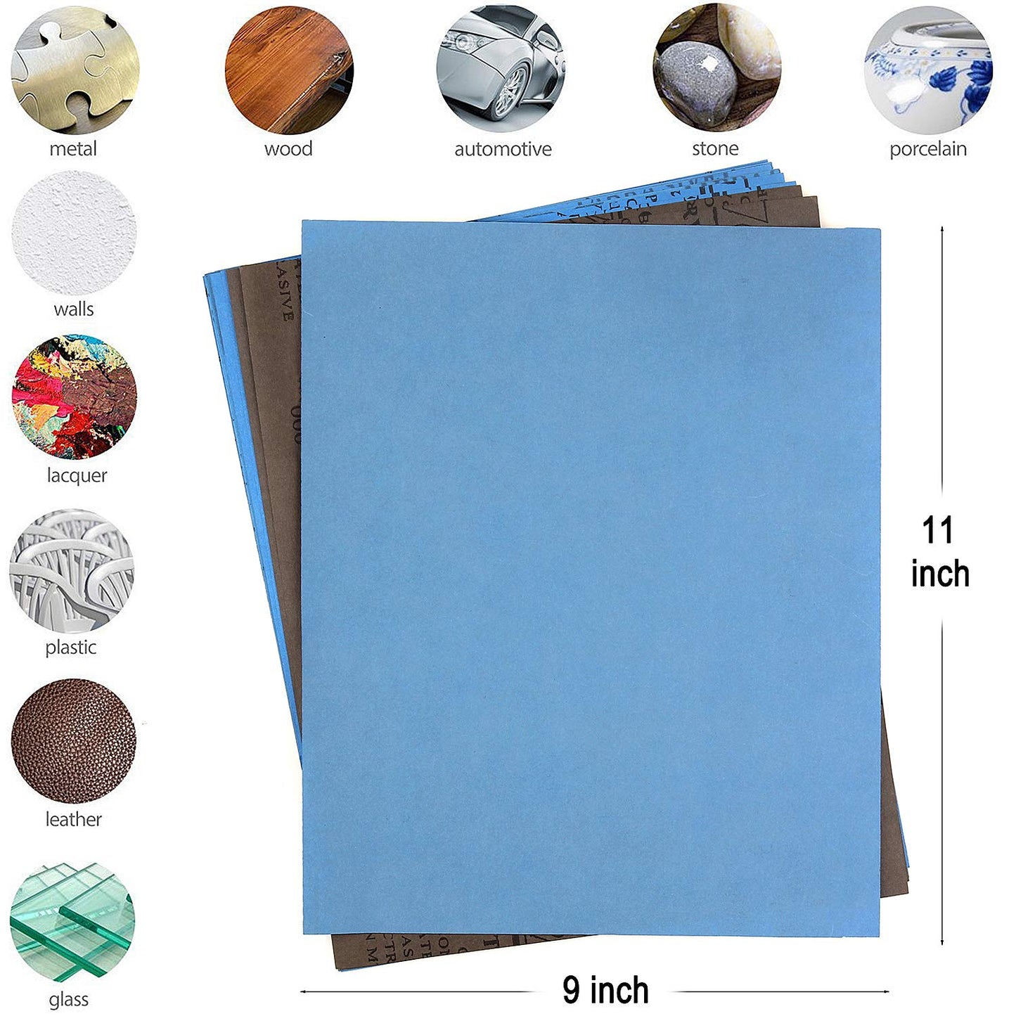 9x11 inch 10 Sheets Sandpaper, Wet or Dry 7000-15000 Grit 5 Assortment Sand Paper, Extra Fine Precision Abrasive Pads for Automotive Sanding, Wood Turing Finishing, Metal Furniture Polishing