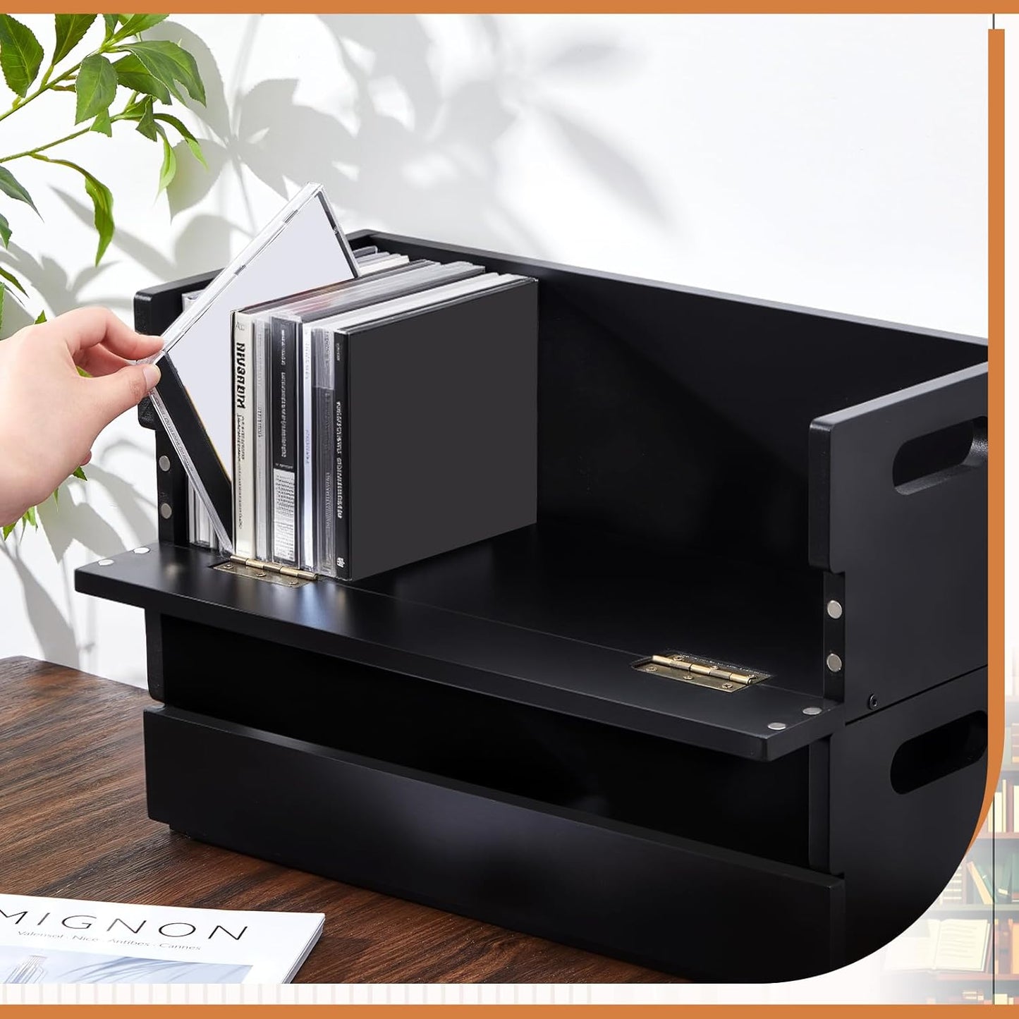 1 Set Wooden CD Storage Box Holder Shelf Cassette Tape Display Racks with Carrying Handles, Organizer Shelf for Movie Cases, DVDs, Each Set Can Store up to 36 Pcs CDs (Black)