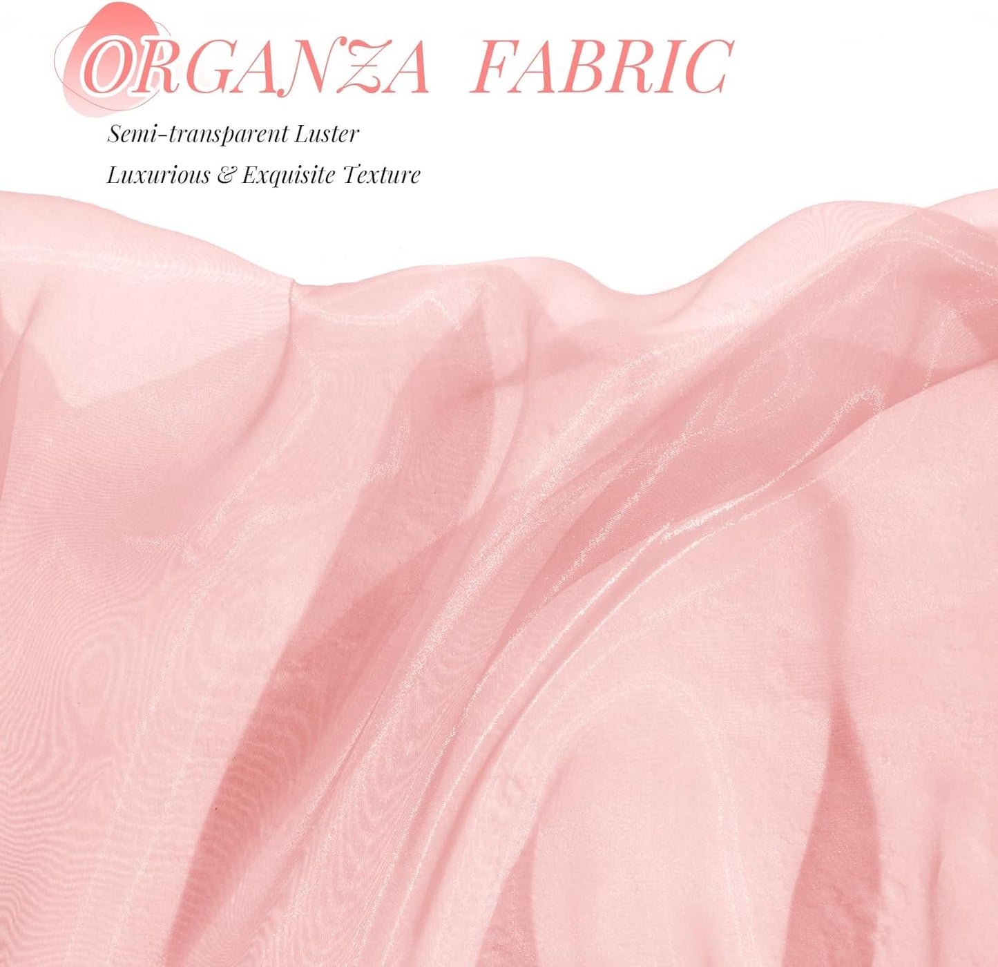 P Pothuiny Sheer Organza Fabric by The Yard, 10 Yards x 60 Inch Wide Bridal Light Pink Organza Tulle Fabric Roll Shiny Gauze Fashion Dress Sewing Craft for Wedding Party Decorations Backdrop