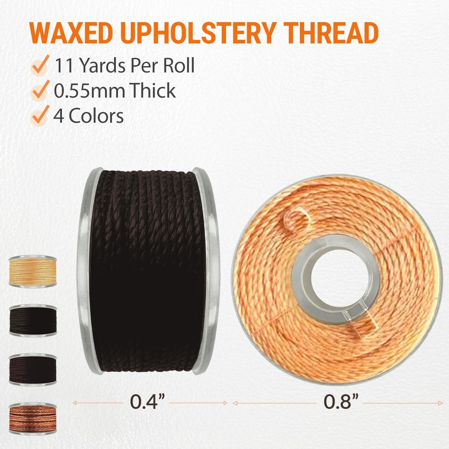 VONEEDL Heavy Duty Sewing Needles (11 PCS) & Waxed Thread (4 Different Brown Colors) - Upholstery Repair Kit for Leather, Canvas, Quilting & More