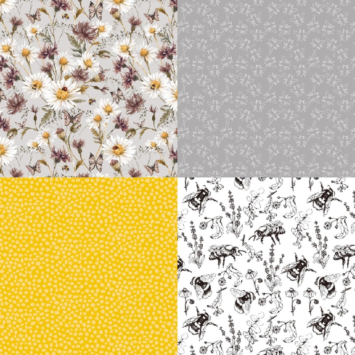 Honey Bee Pattern Paper Pack Yellow Black And Gray 24 Sheets Decorative Scrapbooking Paper Pad 6x6 Floral Craft Paper Single-Side Card Making Supplies for Junk Journal, Origami, Holiday Journaling