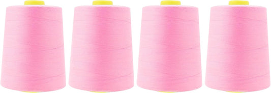 Mandala Crafts 4 Pack of Serger Threads Cones Spools - 20S/2 24000 Yards Polyester Baby Pink Threads for Sergers Machine and Overlock Quilting Sewing Machine
