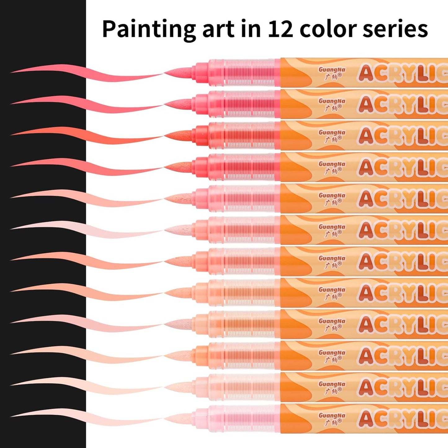Guangna Acrylic Paint Markers 12 Colors, Skin Tone Series Set with Soft Brush Tip Water Based, Fine Tip Markers for Wood, Canvas, Rock Painting, Glass, Diy Crafts, Fabric Paint